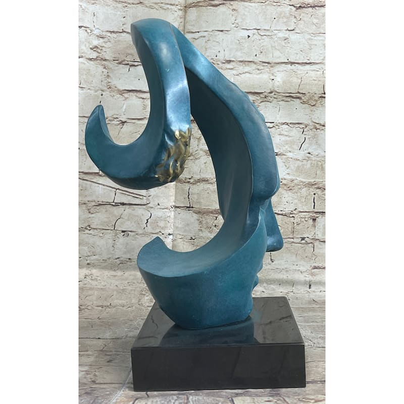 Surreal Salvador Dali Bronze Sculpture Modernist Abstract Face Art Marble Base