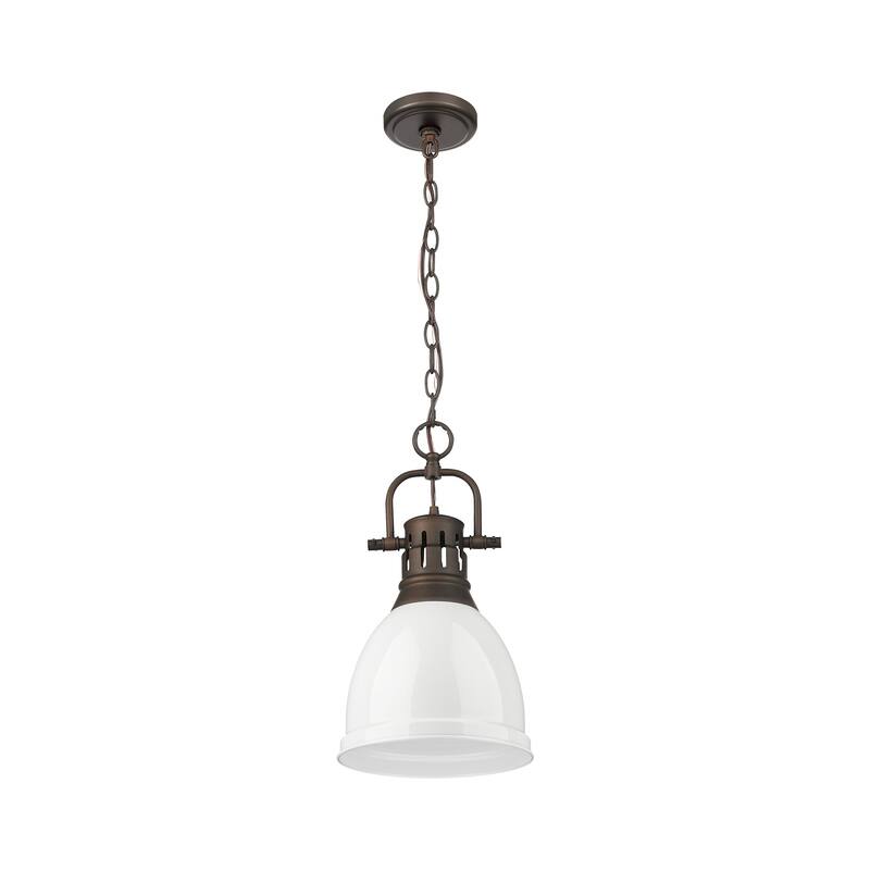 Yep by Golden Lighting Duncan 1-light 9in Chain Hung Pendant in Rubbed Bronze and White shade