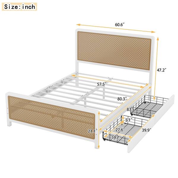 Contemporary Lodge Style Queen Size Platform Bed,Solid Metal Bed with Storage Drawers,Unique Headboard and Footboard
