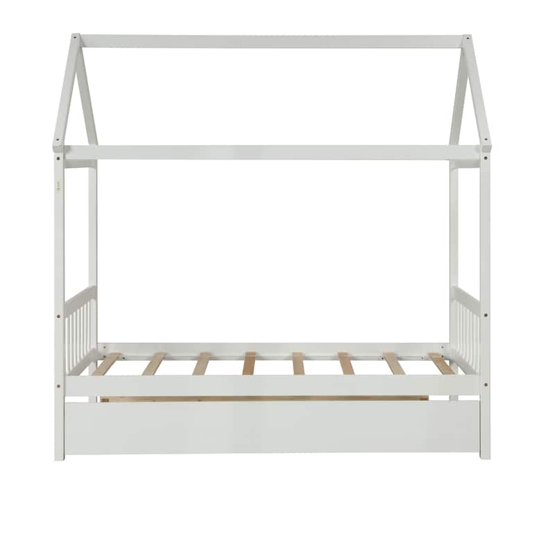 Twin Size Solid Wood House Bed Frame with Trundle