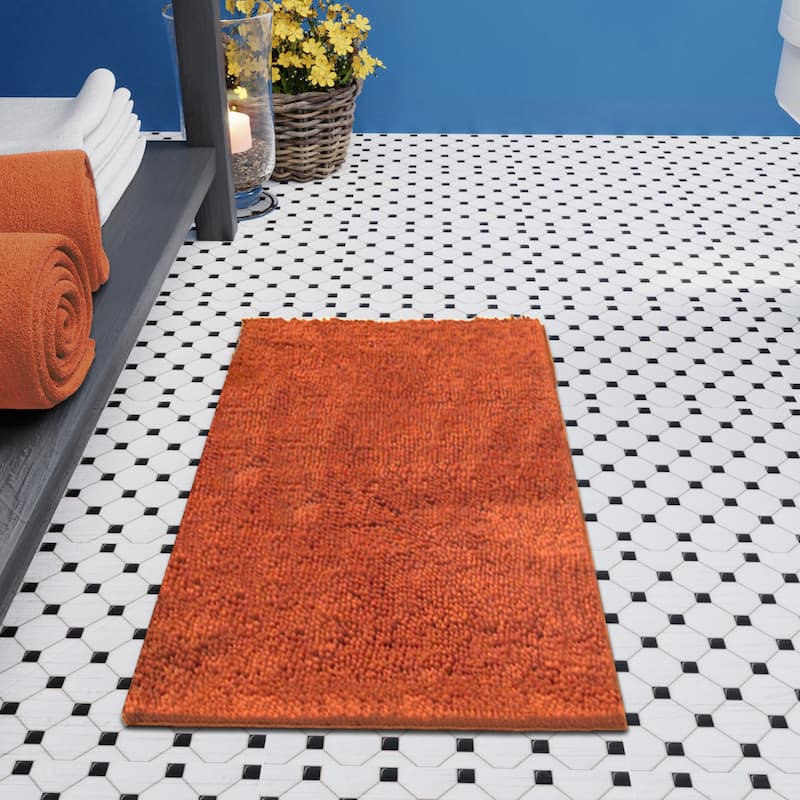 Resort Collection Plush Shag Chenille Bath Mat (21 x 34) - 21 x 34 - Coral