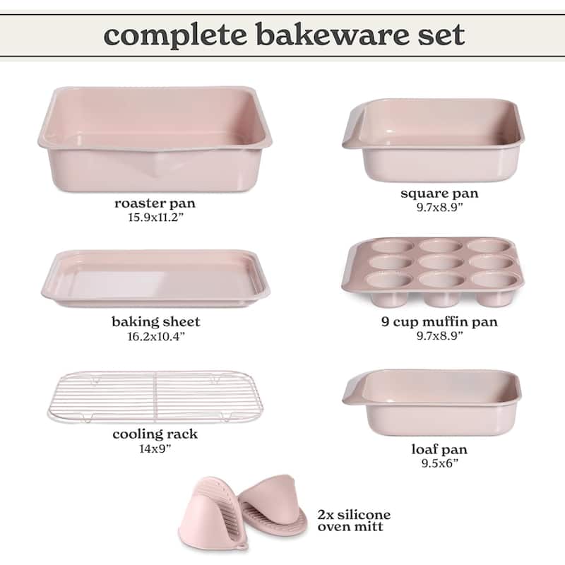 Country Kitchen 8-Piece Bakeware Set, Nonstick Baking Pans & Nesting Baking Sheets, Durable Steel, Grey