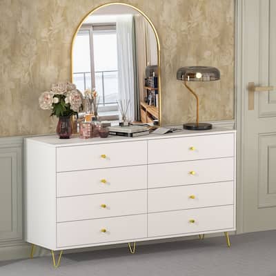Premium 55-inch 8 Drawers White Floor Double Dresser by Kerrogee