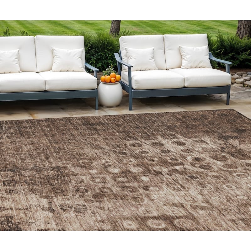 HomeRoots Ikat Transitional Rectangle Outdoor Rug - 10' X 14'