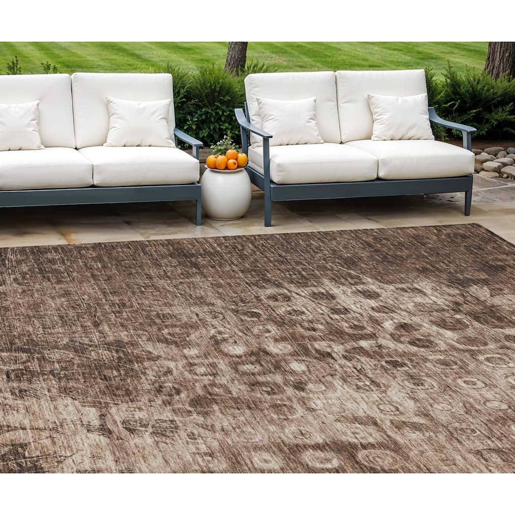 HomeRoots Ikat Transitional Rectangle Outdoor Rug