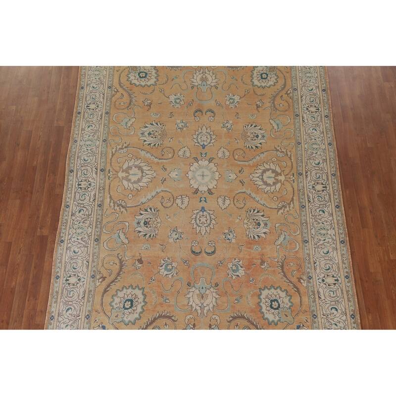 Hand Knotted Oriental 100% Wool Carpet Traditional All-Over Oranges & Rust Tabriz Area Rug - 11' 1'' X 7' 3''