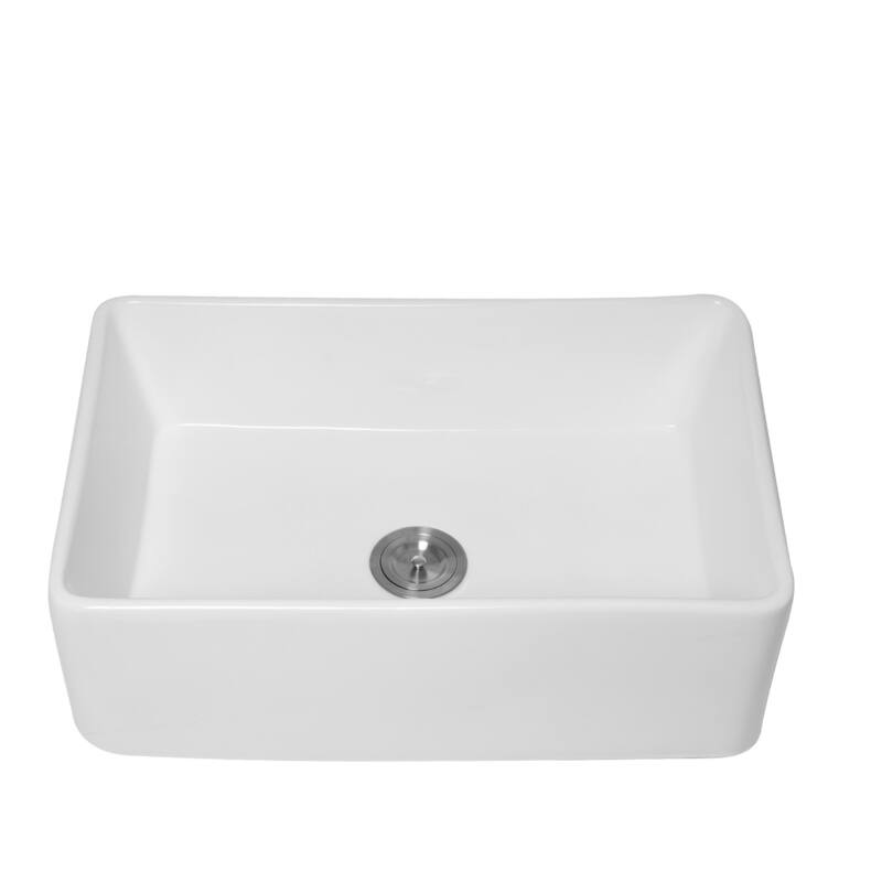 30'' White Farmhouse Single Bowl Ceramic Kitchen Sink - 30'' x 20'' x 10''