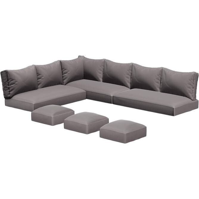 AECOJOY 7 Pieces Patio Furniture Set Outdoor Sectional Sofa Rattan Conversation Set - Only Replacement Cushion (Dark Grey)