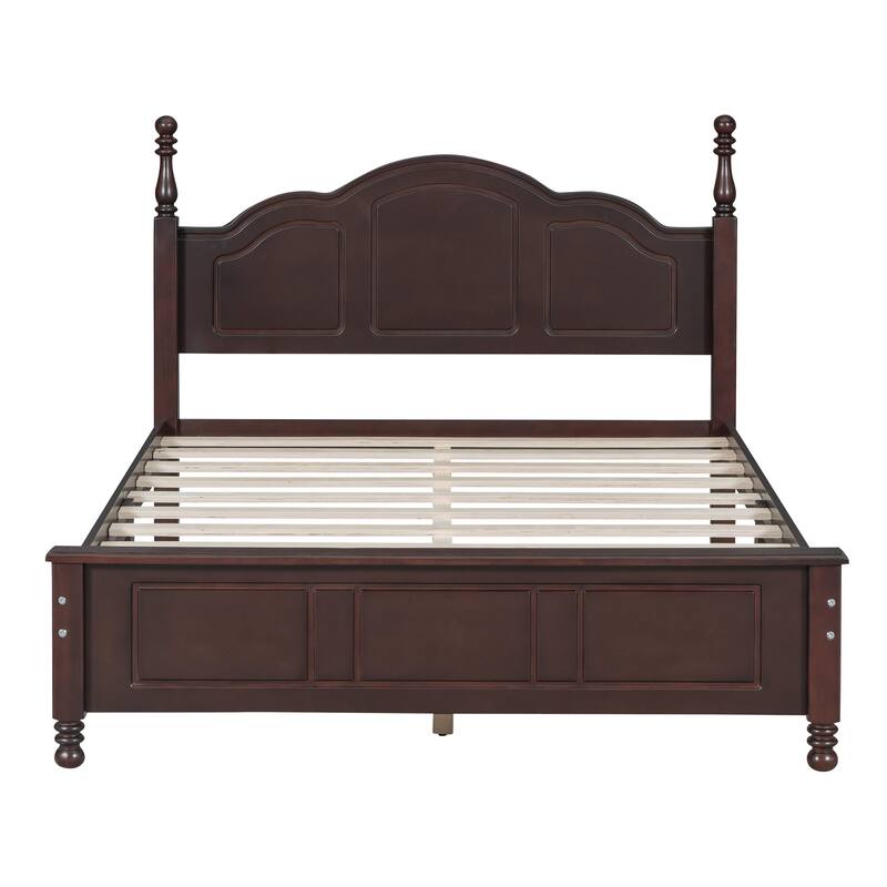 Dark Walnut Full Size Wood Platform Bed Frame Retro Style Platform Bed with Wooden Slat Support