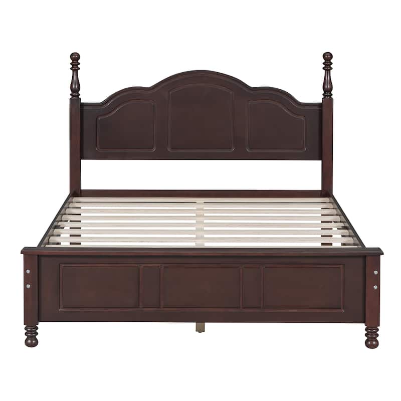 Full Size Wood Platform Bed Frame, Retro Style Platform Bed with Wooden Slat Support