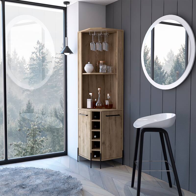 Sebago 5-Bottle 2-Shelf Bar Cabinet Macadamia - Single - Brown - Adjustable