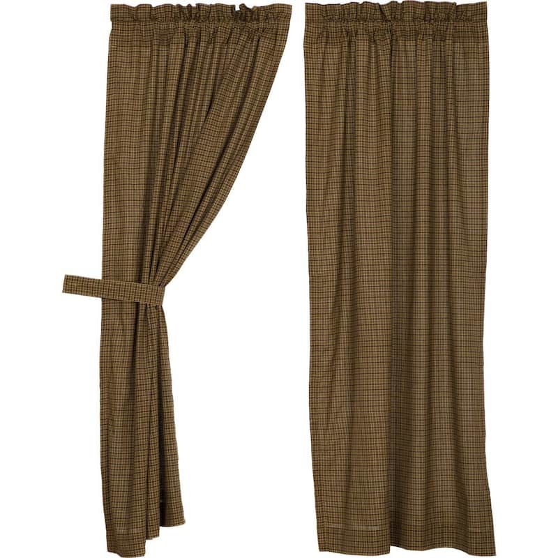 Tea Cabin Green Plaid Short Panel Set of 2 63x36 - Short Panel 63x36