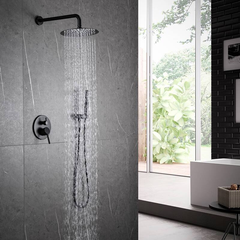 Wall Mount Shower Faucet With Hand Shower Complete Shower System Set Modern 10 Inch Shower Head Set With Rough-in-Valve