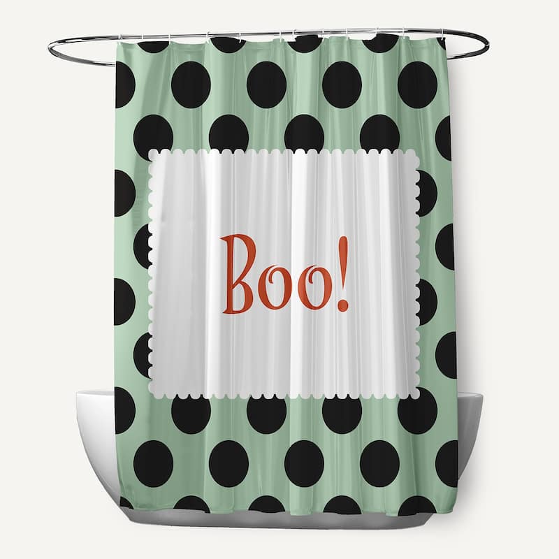 Halloween Boo Dots Shower Curtain - Mint Green