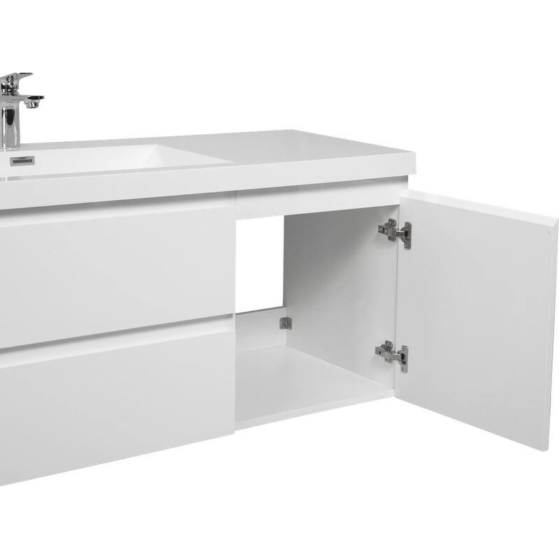 ABRUZZO 60" Floating Bathroom Vanity with Integrated Resin Top Basin 2 Cabinets 2 Soft Close Drawers Full Assembly