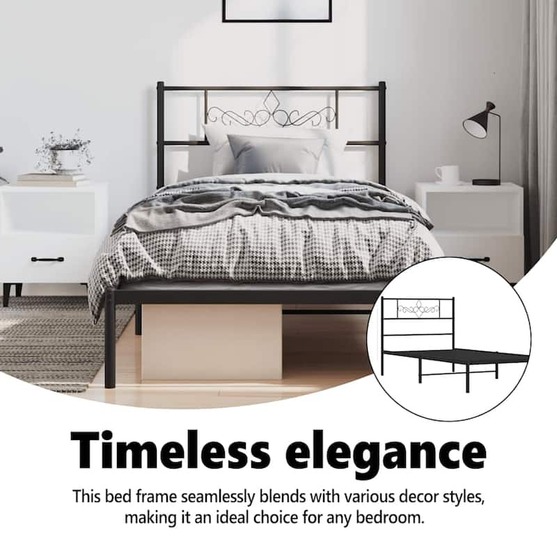 vidaXL 12 Inches Black Twin Metal Bed Frame No Mattress - 77.2" x 41.3" x 35.4"