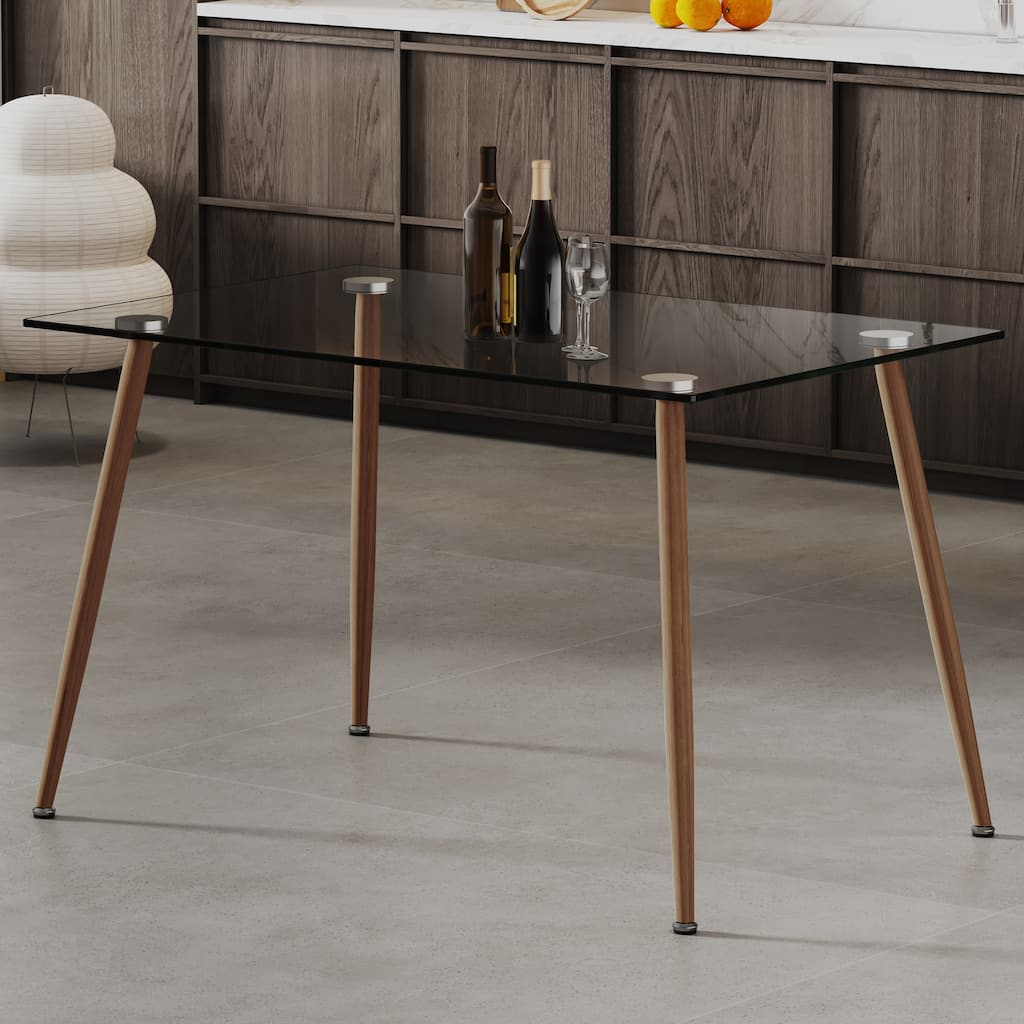 Clear Tempered Glass Dining Table, 51" Rectangular Living Room Table with Metal Legs and Non-Slip Feet