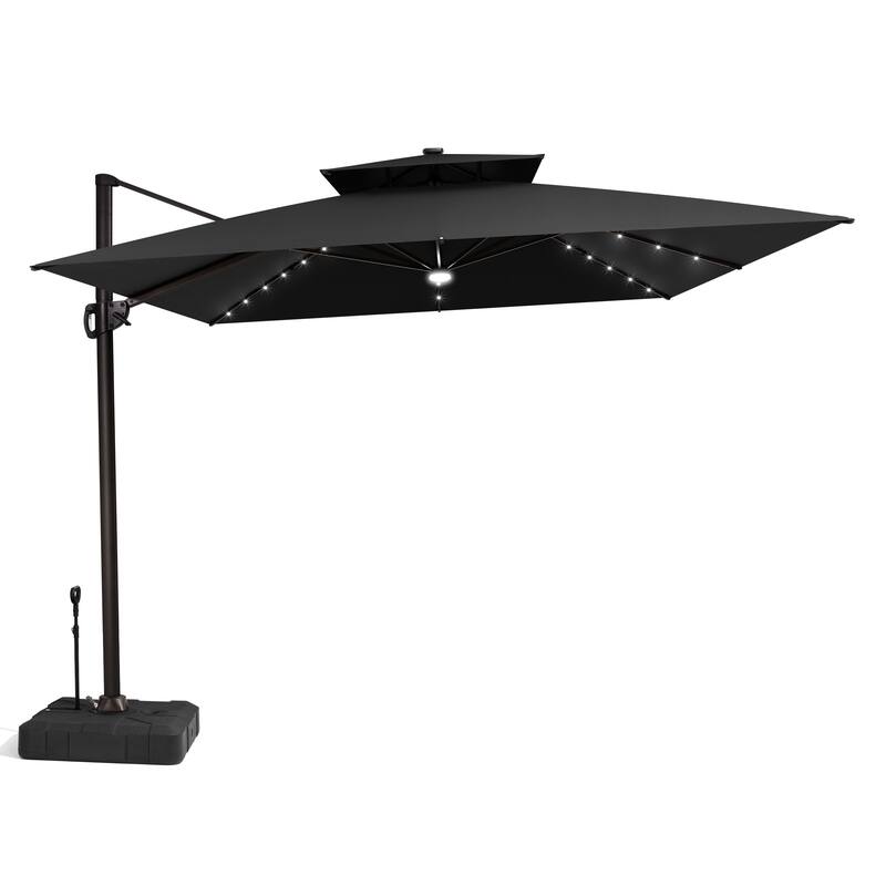 11 FT Outdoor Solar-Powered LED Light Aluminum Patio Cantilever Umbrella with Base