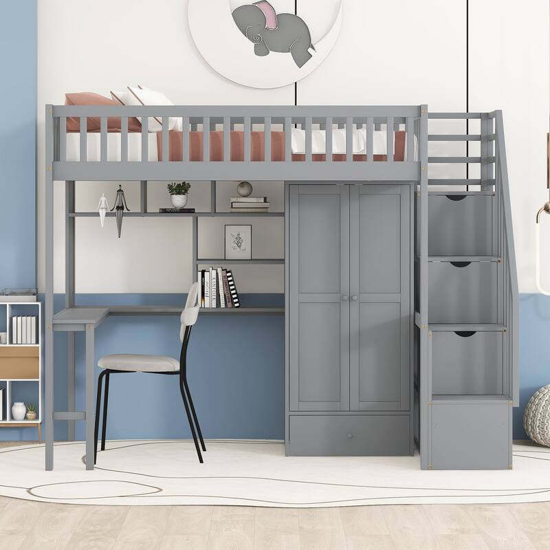 Loft Bed with Bookshelf