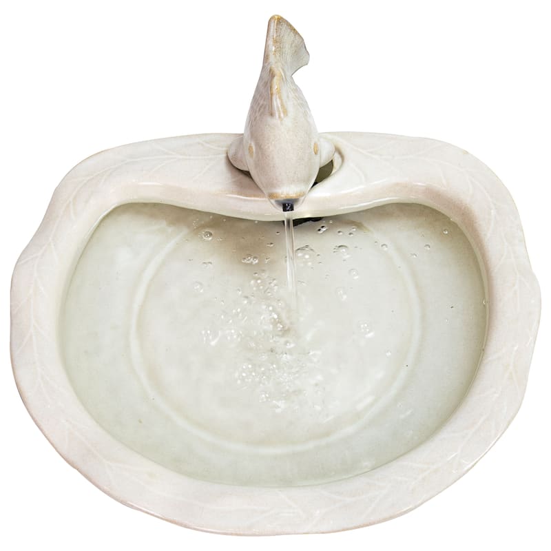 Sunnydaze Glazed Ceramic Fish Outdoor Water Fountain Garden Decor - 7-Inch