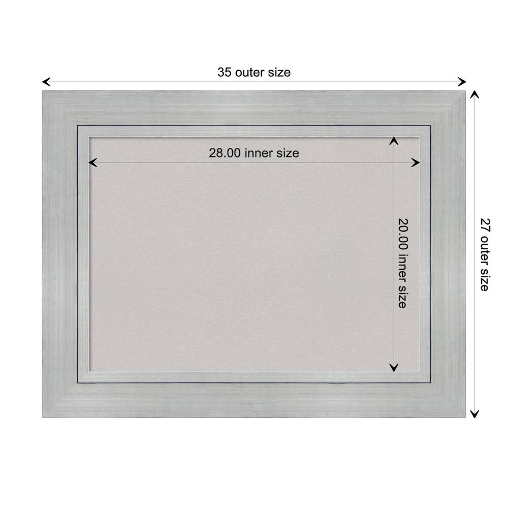 Romano Silver Wood Framed Grey Corkboard Bulletin Board - Board Size 28x20