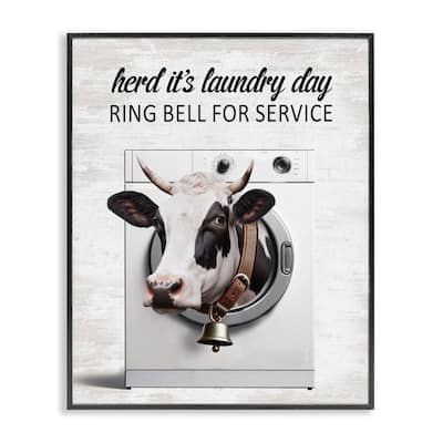 Stupell Ring Bell Laundry Service Cow Framed Giclee Art Design By Lettered and Lined
