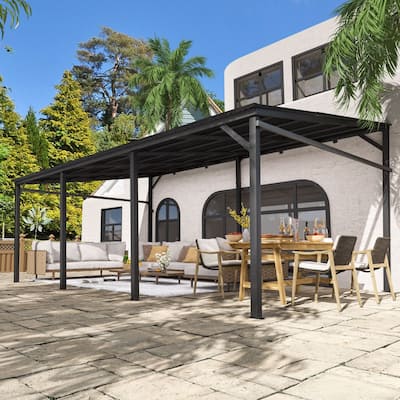 VEIKOUS 12 x 20 FT Wall-Mounted Lean-To Gazebo with Steel Roof for Outdoor