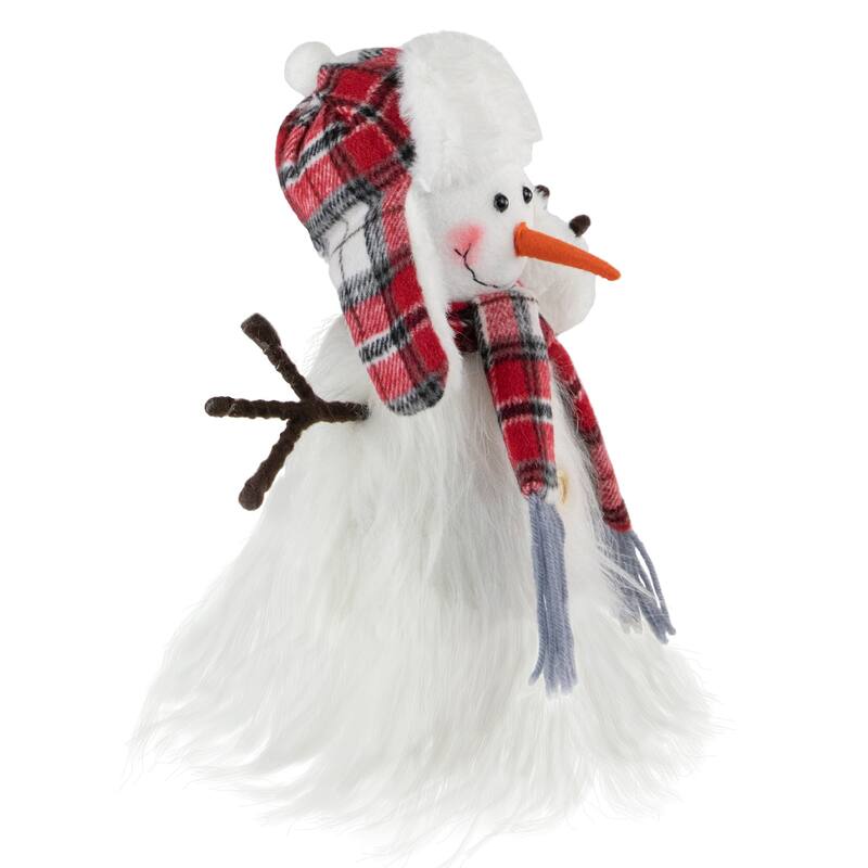 Snowman in Plaid Trapper Hat and Scarf Christmas Decoration - 10.25"