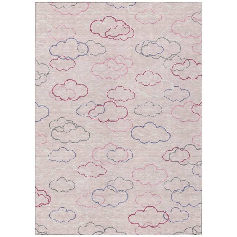 Machine Washable Indoor/ Outdoor Modern Clouds Chantille Rug