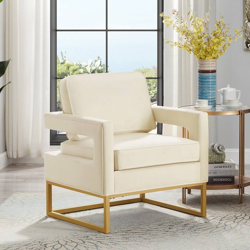 Modern Velvet Upholstered Accent Chair with Gold Metal Base