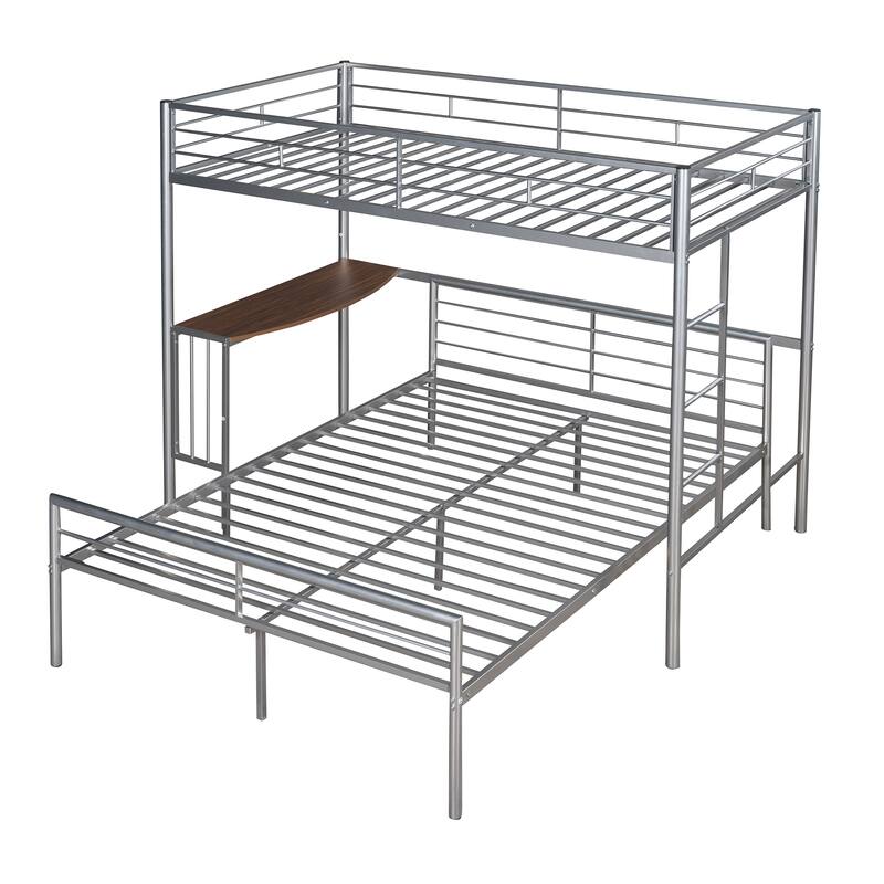 L-Shaped Metal Bunk Bed w/Built-in Desk & Ladder, Twin Over Full Size