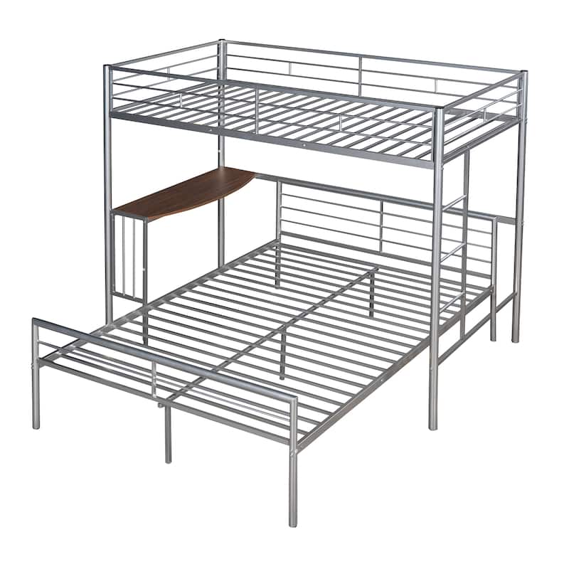 Twin over Full Metal Bunk Bed with Desk, Ladder, and Quality Slats