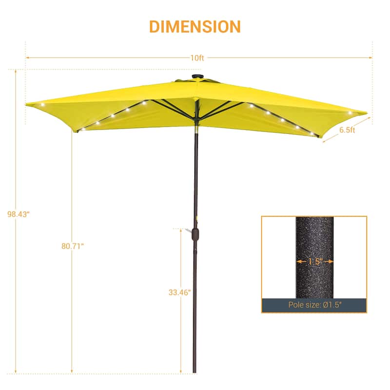 LIVOOSUN Patio LED 10 x 6.5Ft Market Umbrella Aluminum/Steel Outdoor Table Rectangle Umbrella with Tilt
