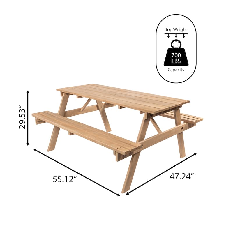 Shoreham 55" Modern Classic Outdoor Wood Picnic Table Benches with Umbrella Hole