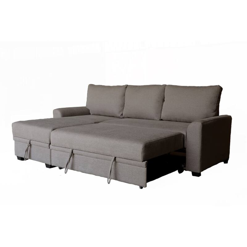 Nami Sleeper Sectional with Storage Chaise, Brown Flannel, 91 Inch