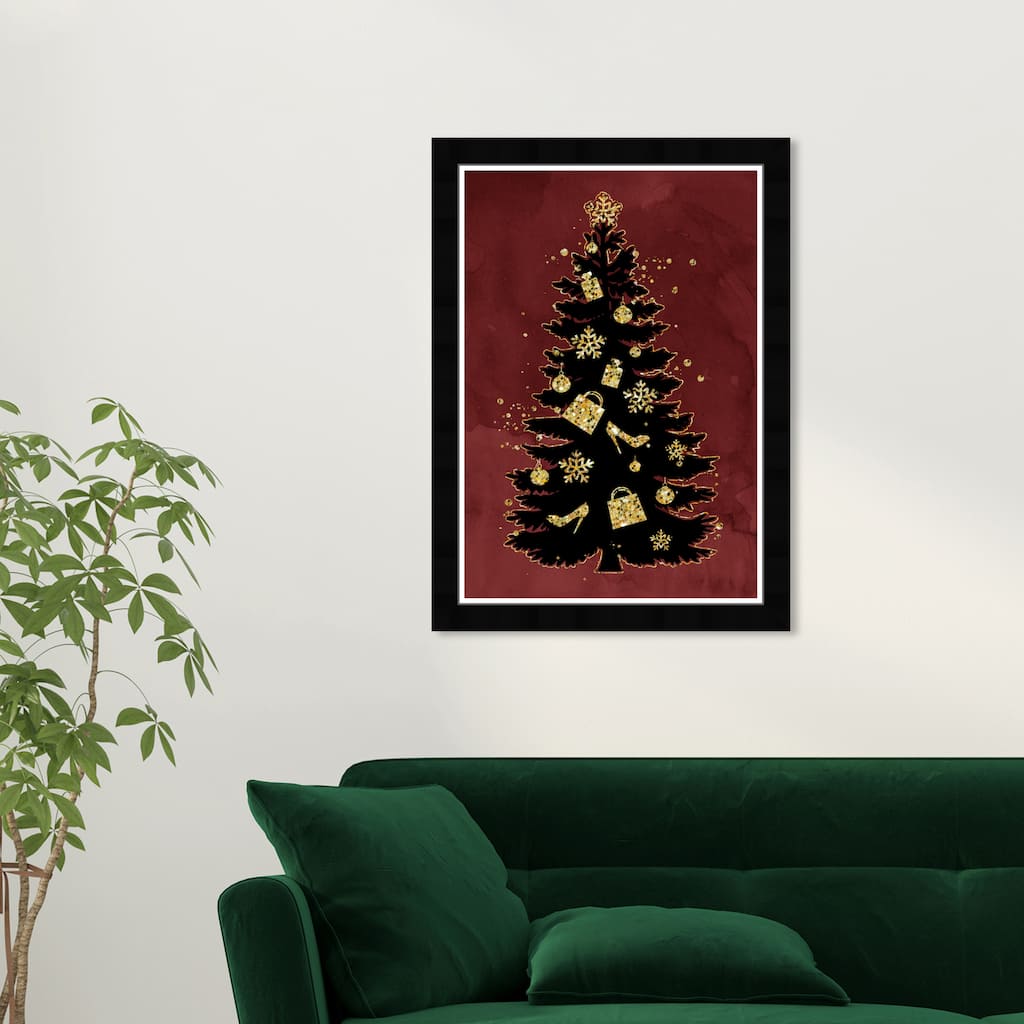 Wynwood Studio Prints Holiday and Seasonal Glam Holiday Tree Gold and Metallic Gold Glam Wall Art Canvas Print