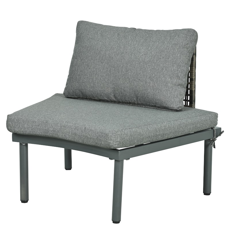 Roomfitters 6/8-Piece Half Moon Patio Sofa Set with 2 Coffee Tables, PE Wicker Rattan, Glass Top, Cushions & Pillows