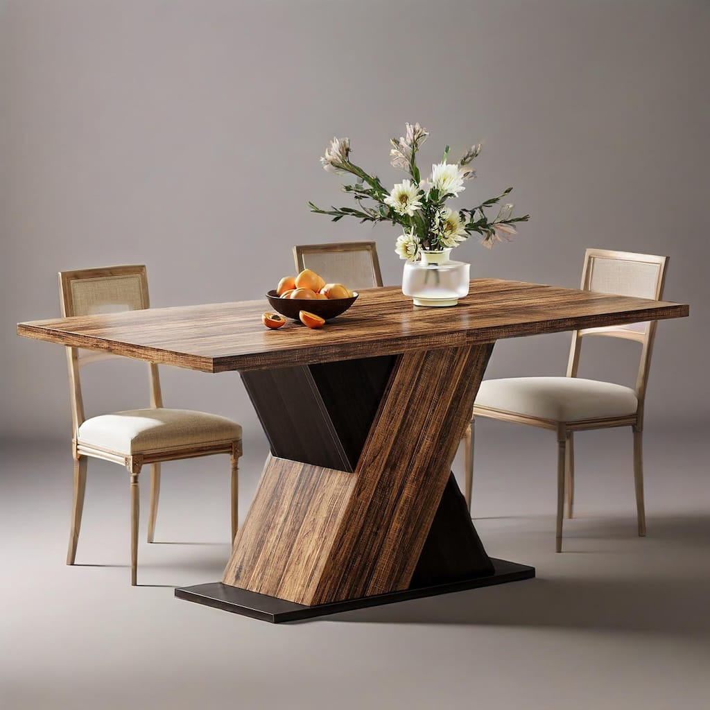 Tribe signs Brown Farmhouse Dining Table for 4 People Dark Wood Finish Rectangular Sturdy MDF Table for Dining Room Kitchen