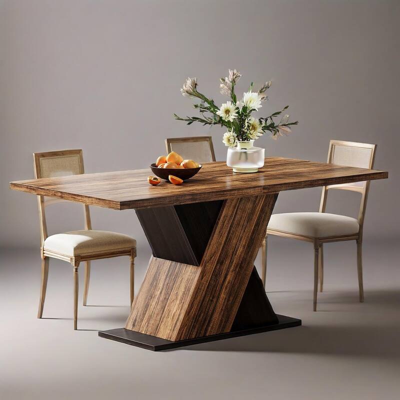 Tribe signs Brown Farmhouse Dining Table for 4 People Dark Wood Finish Rectangular Sturdy MDF Table for Dining Room Kitchen