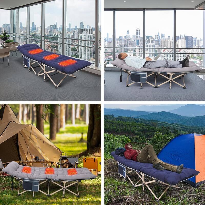 Camping Cot, Heated Camping Cot Folding Cot for Adults with Heated Mattress, Folding Bed, Carry Bag - 74 x 26.5