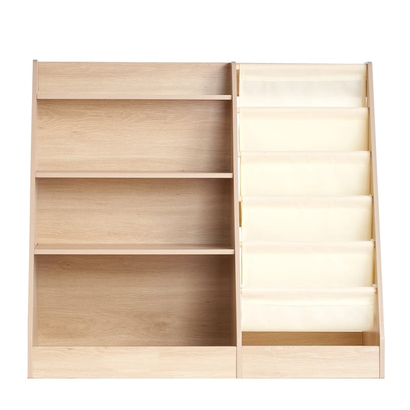 4-Tier Wooden Kids Toy Storage Organizer with 6-Layer Book Storage Shelves - 35"L x 16"W x 32"H
