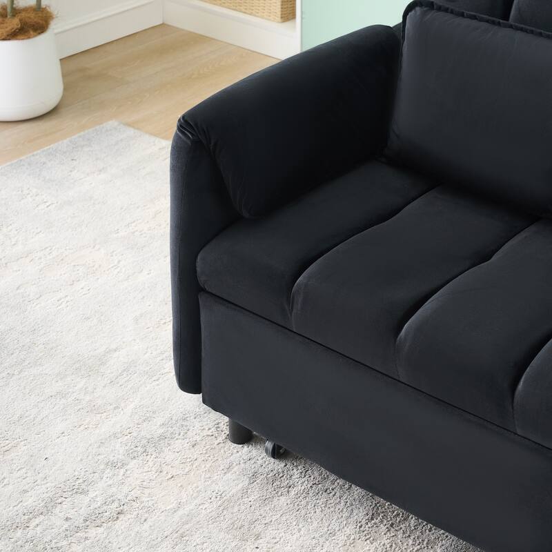 Modern Velvet Sofa, Sofa Pull-Out Bed, Small Love Seat Casual Sofa With Back, Pillow, Pockets, 3 In 1 Convertible Sleep Sofa Bed