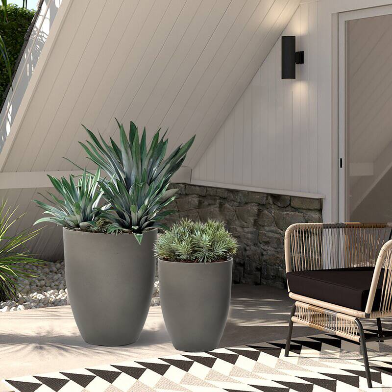 2-Piece HDPE Tall Tapered Round Plastic Pot Planters Set, Husky Gray