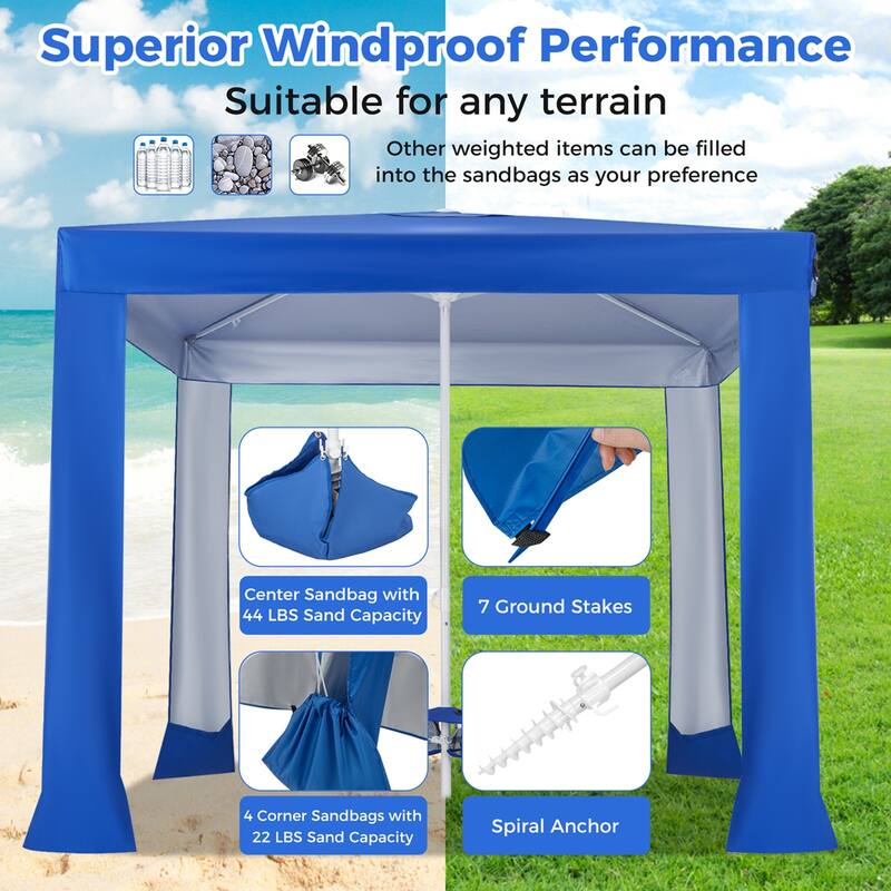 Costway UPF 50+ Beach Tent 6.6ft x 6.6ft Beach Cabana with Folding - See Details