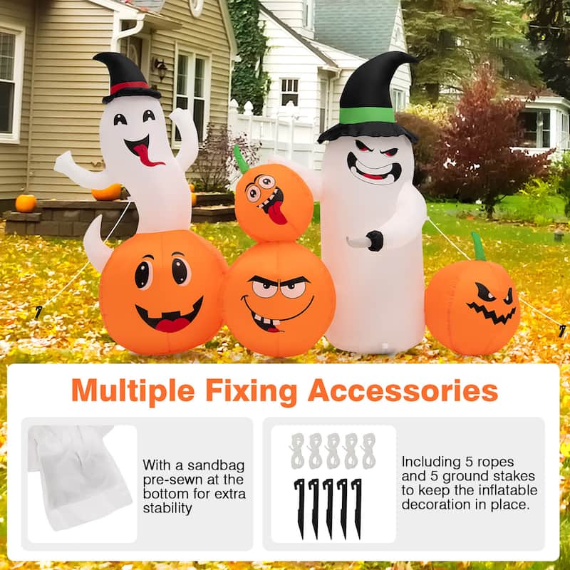 Gymax 6FT Halloween Inflatable Pumpkin & Ghost Combo Decor w/ LED &