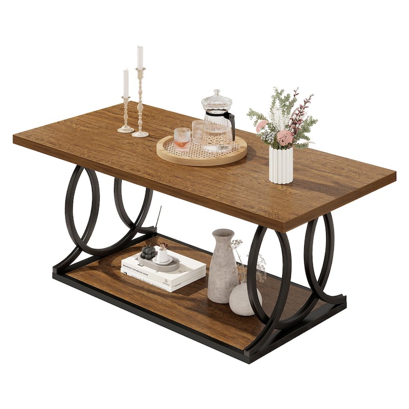 41.7-inch 2-Tier Rectangle Wood Coffee Table for Living Room - 41.7"L x 21.7"W x 17.7"H - Black