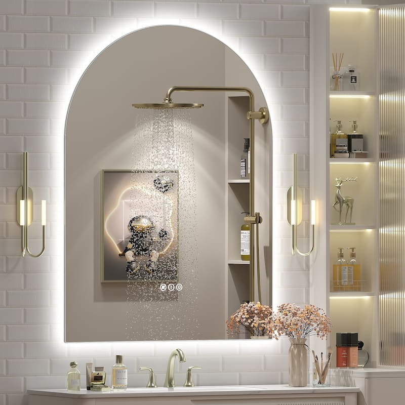 UL Certified Arched LED Anti-fog Tempered Glass Wall Bathroom Vanity Mirror - 38"x28" - Backlit