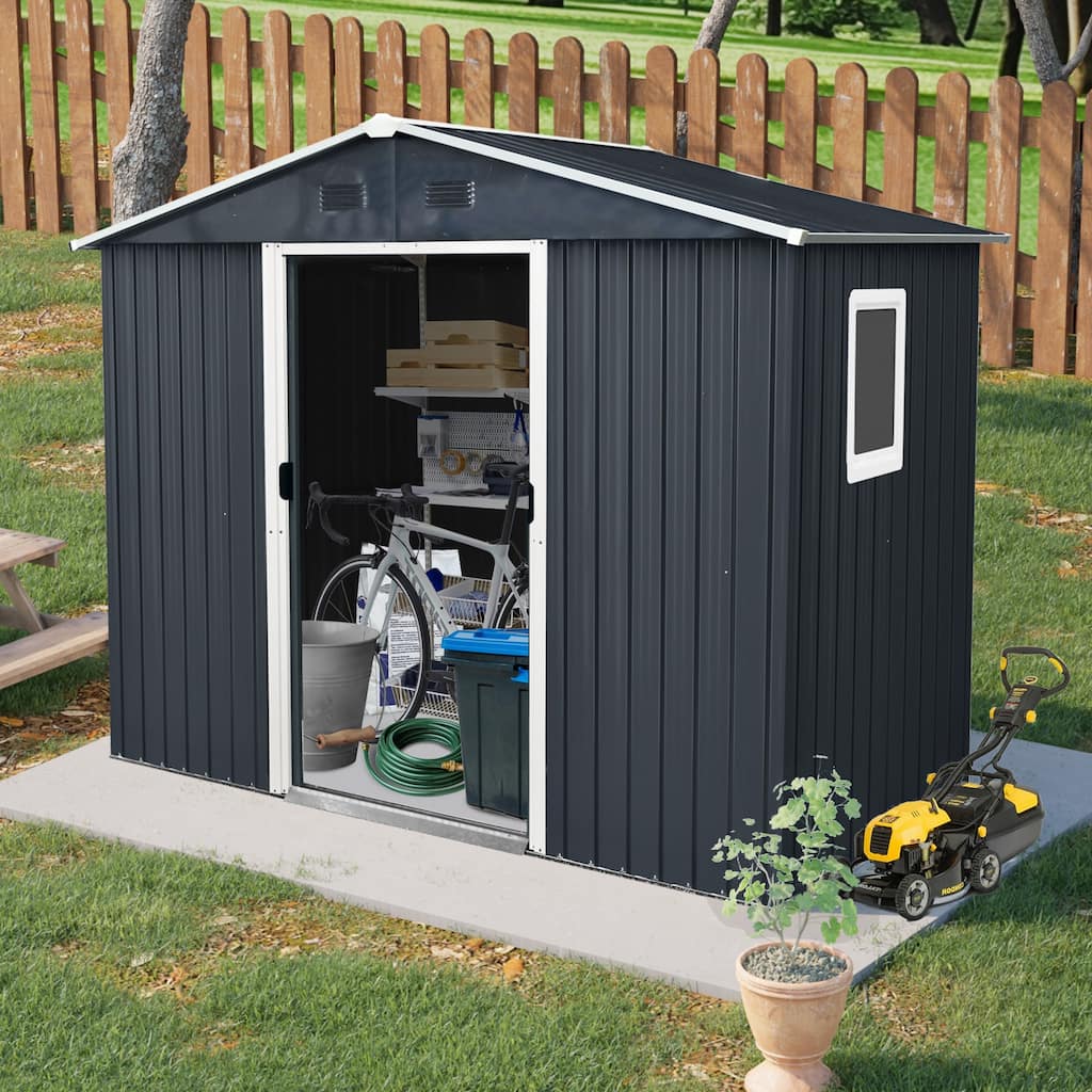 GDF Studio - Harlow Outdoor Metal Storage Shed with Window and Metal Foundation