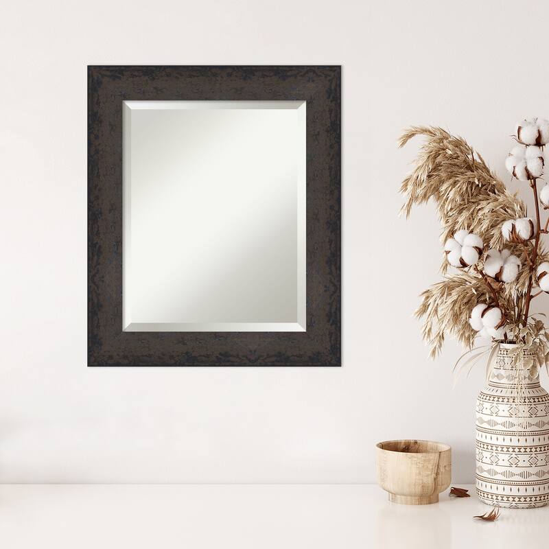 Dappled Beveled Wood Framed Wall Mirror