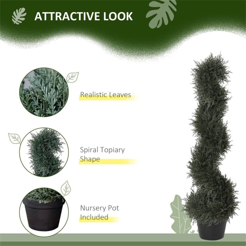 Artificial Spiral Cedar Topiary Tree 35.5 Inch Dark Green Faux Plant Indoor Outdoor Decorative with Cement Pot - Ф7" x 35.5" H